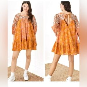 American Eagle Outfitters Orange Floral Peasant Mini Dress NWOT